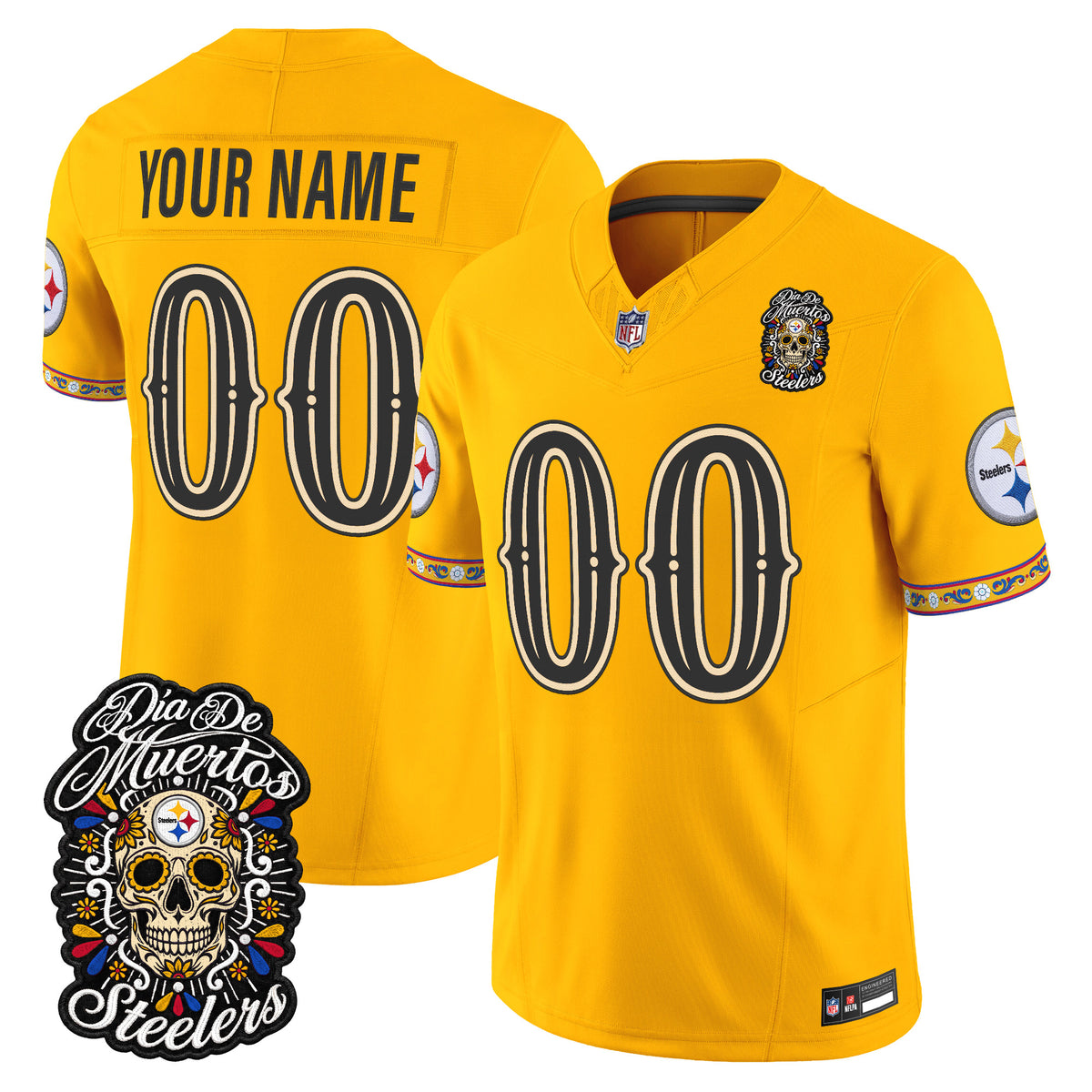 Pittsburgh Steelers Día de los Muertos Vapor Limited Custom Jersey - Stitched
