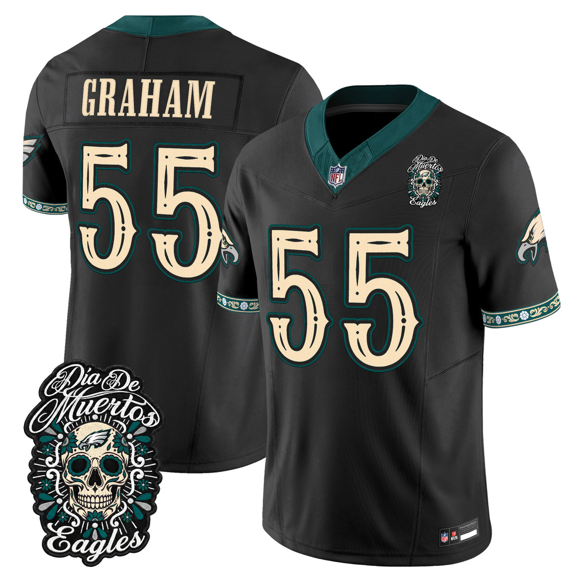  Philadelphia Eagles Día de los Muertos Vapor Limited Jersey - Stitched