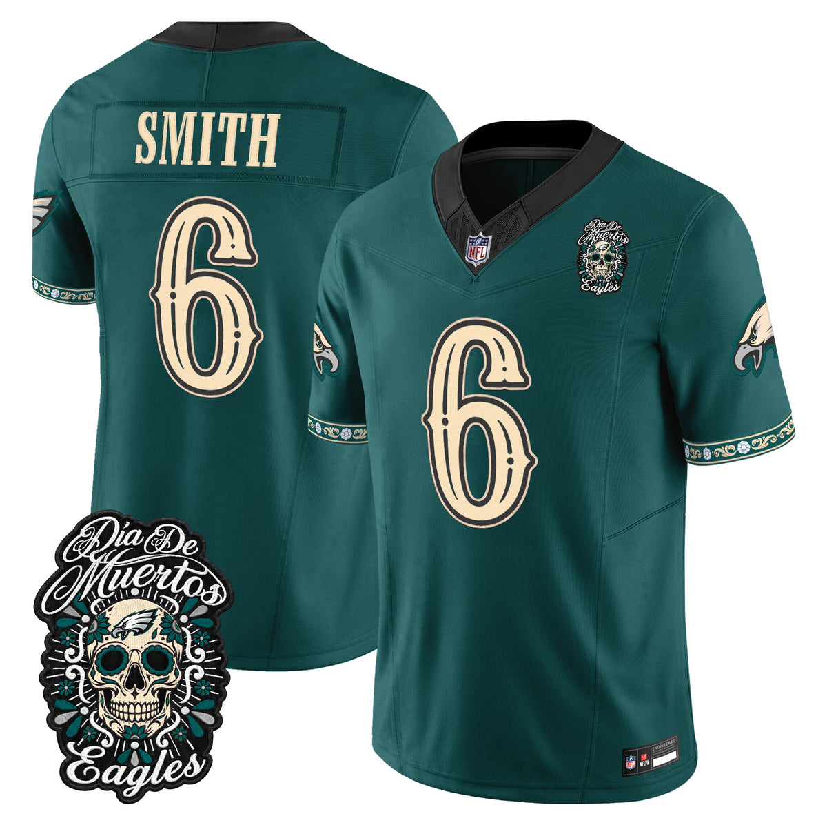  Philadelphia Eagles Día de los Muertos Vapor Limited Jersey - Stitched