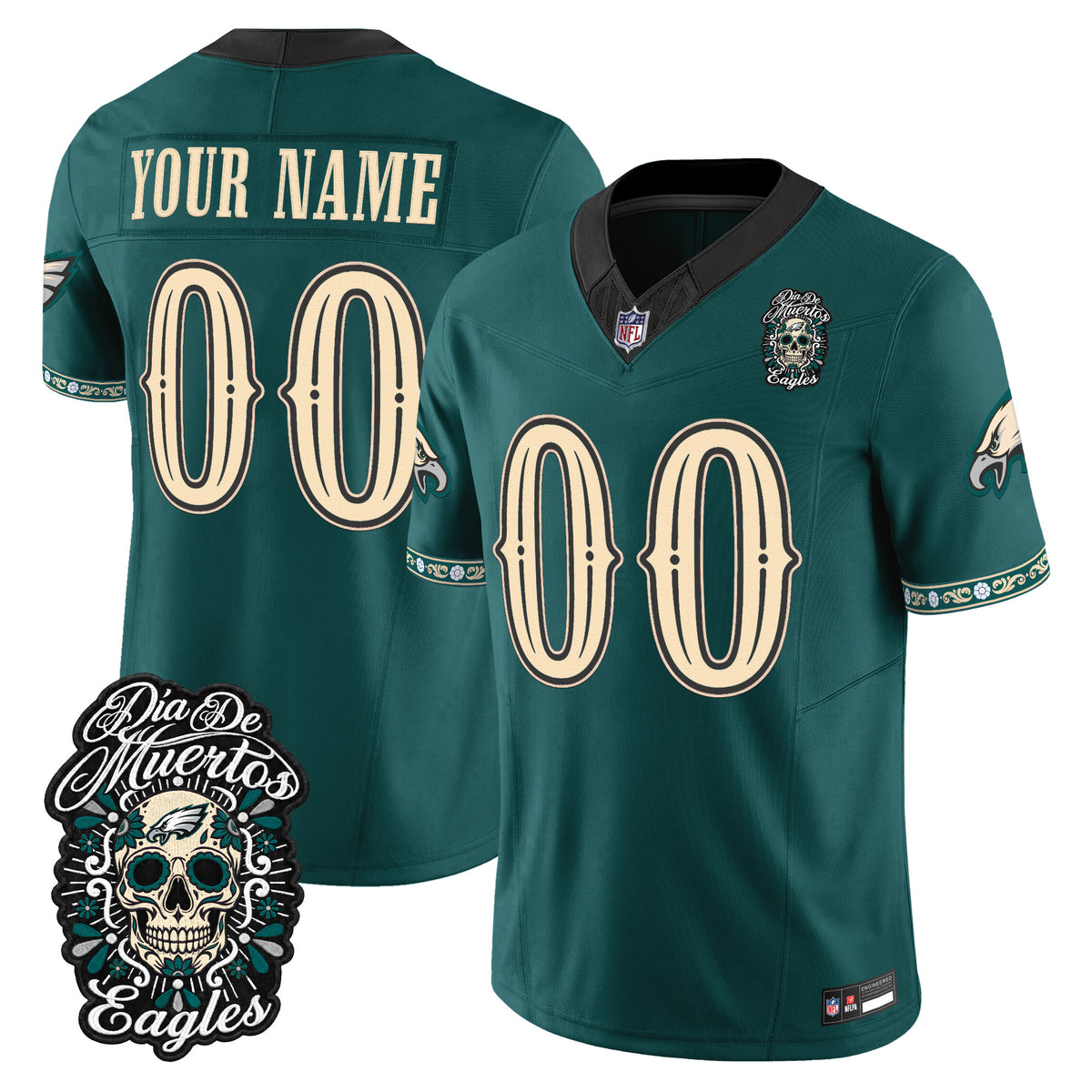 Philadelphia Eagles Día de los Muertos Vapor Limited Custom Jersey - Stitched