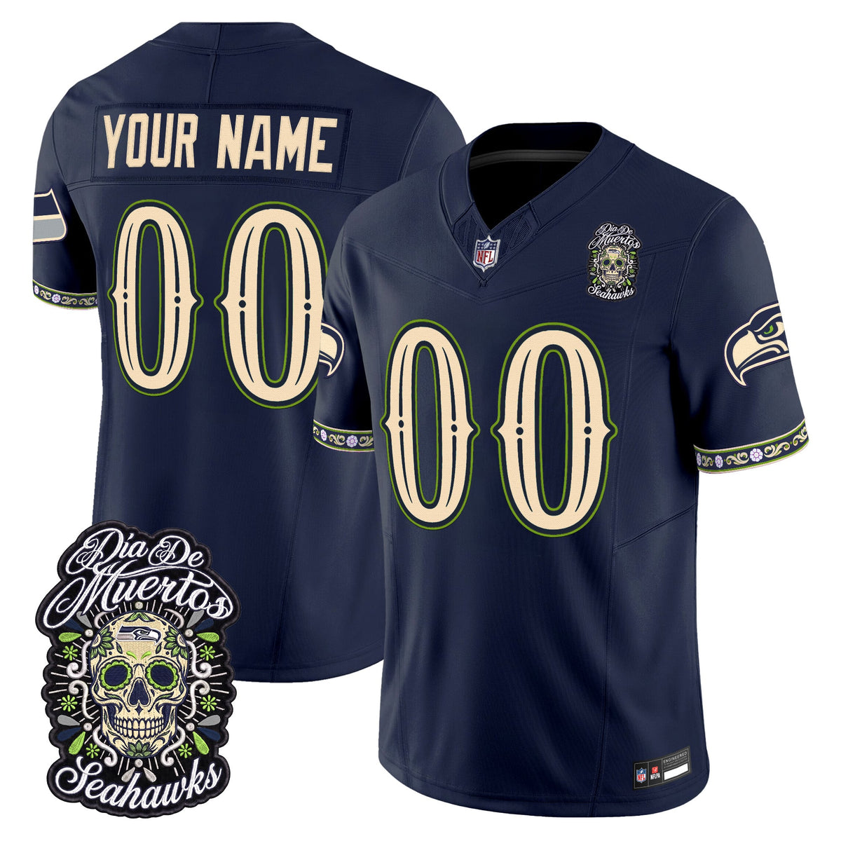 Seattle Seahawks Día de los Muertos Vapor Limited Custom Jersey - Stitched