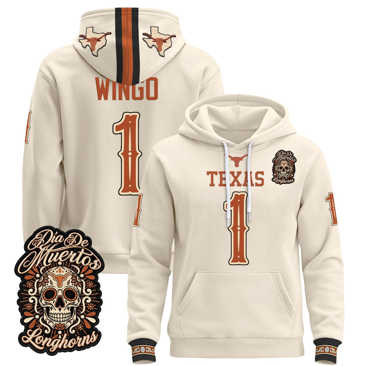  Texas Longhorns Día de los Muertos Premium Fleece Hoodie - Printed 