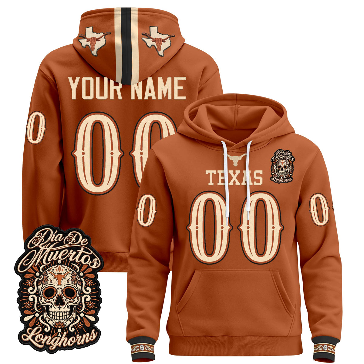 Texas Longhorns Día de los Muertos Premium Custom Fleece Hoodie - Printed 