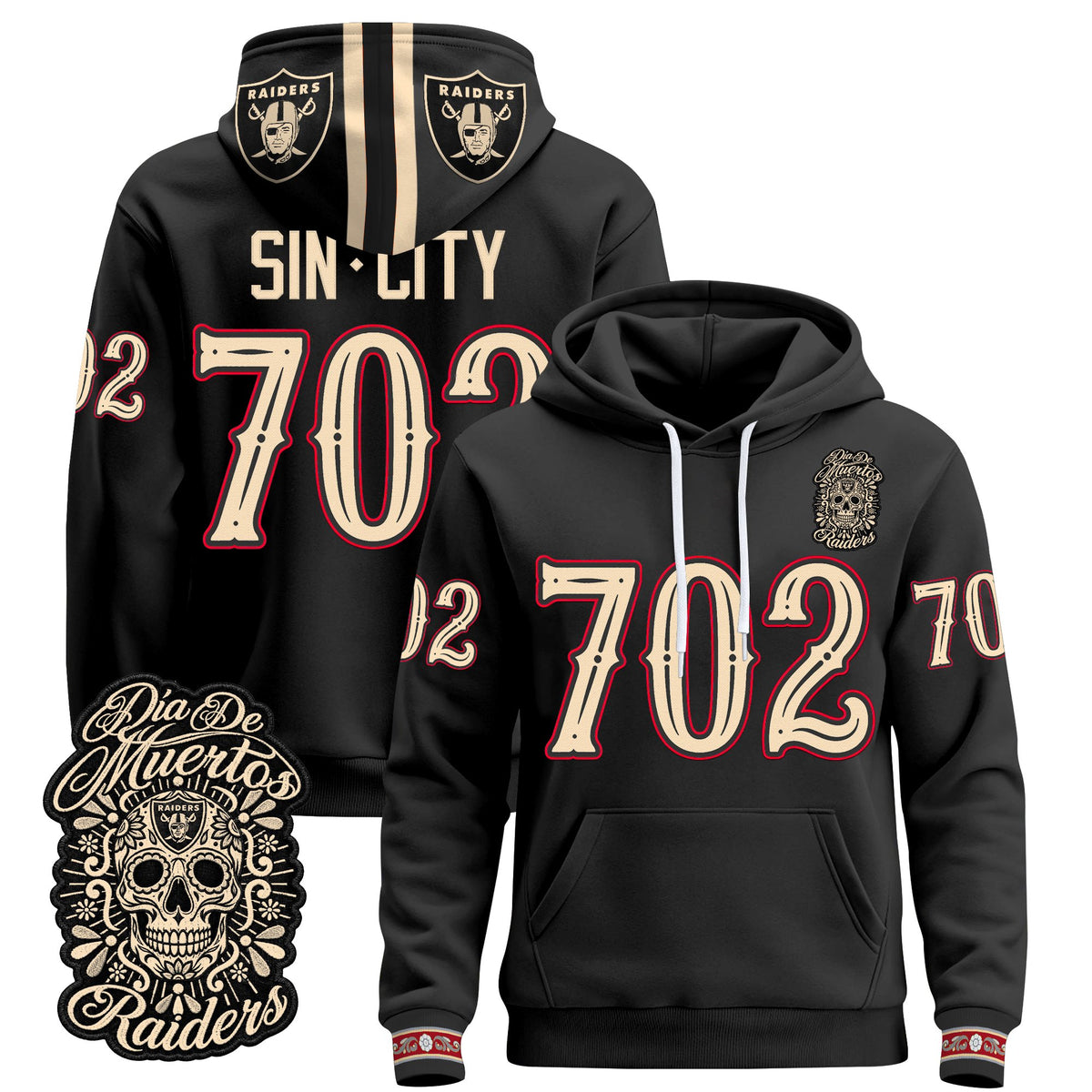  Las Vegas Raiders Día de los Muertos Premium Fleece Hoodie - Printed 