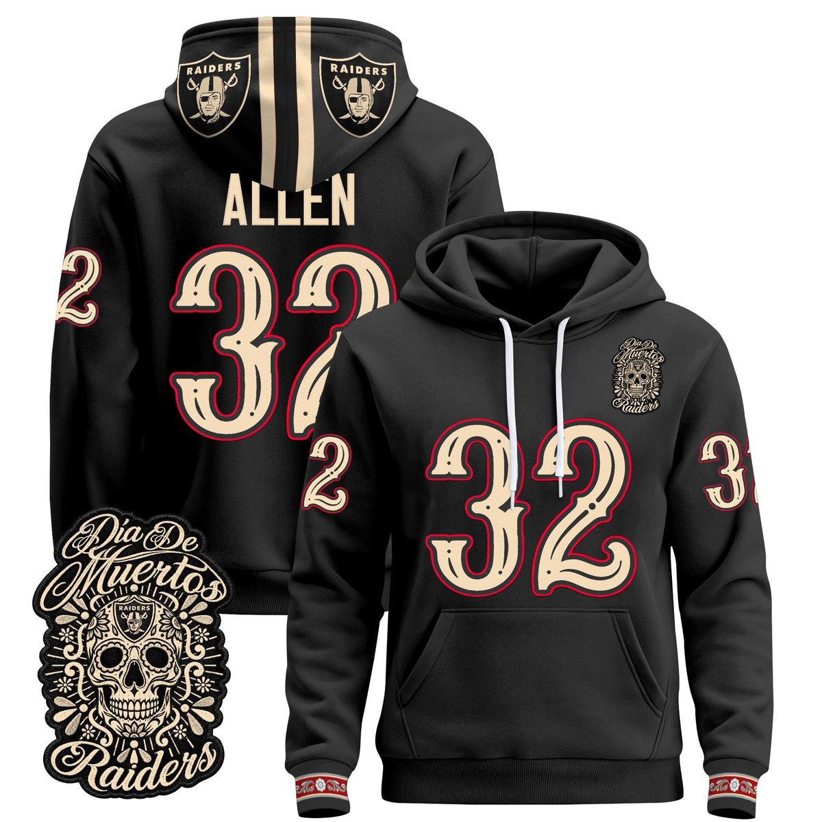  Las Vegas Raiders Día de los Muertos Premium Fleece Hoodie - Printed 