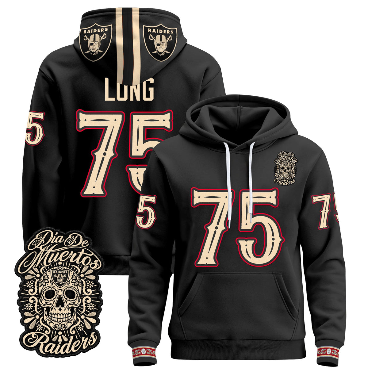 Las Vegas Raiders Día de los Muertos Premium Fleece Hoodie - Printed 