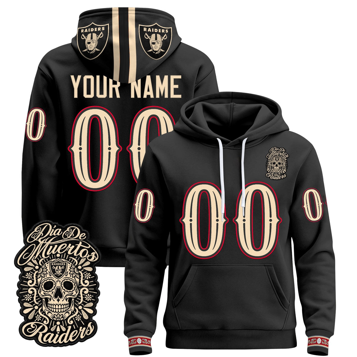 Las Vegas Raiders Día de los Muertos Premium Custom Fleece Hoodie - Printed 