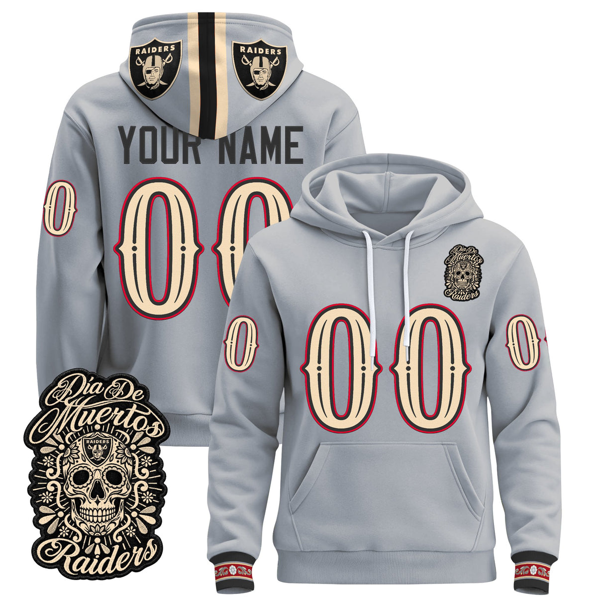 Las Vegas Raiders Día de los Muertos Premium Custom Fleece Hoodie - Printed 