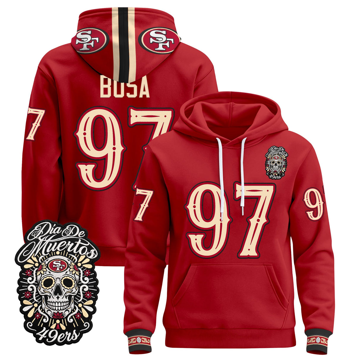  San Francisco 49ers Día de los Muertos Premium Fleece Hoodie - Printed 