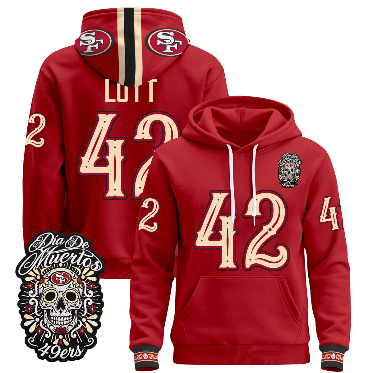  San Francisco 49ers Día de los Muertos Premium Fleece Hoodie - Printed 