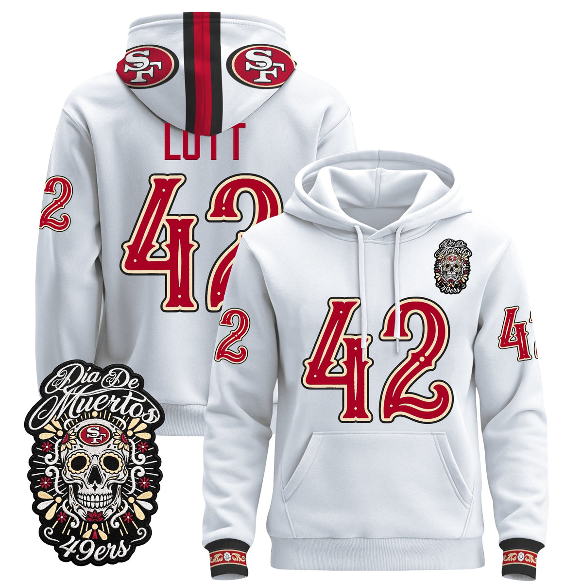  San Francisco 49ers Día de los Muertos Premium Fleece Hoodie - Printed 