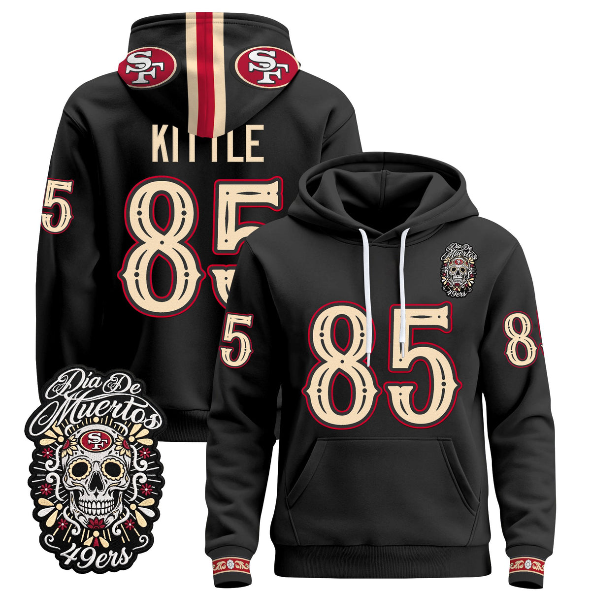  San Francisco 49ers Día de los Muertos Premium Fleece Hoodie - Printed 