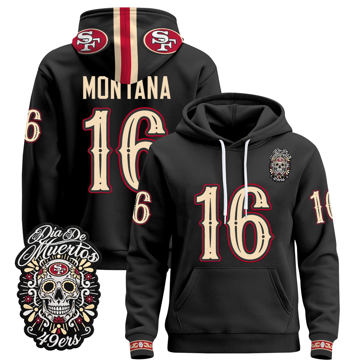  San Francisco 49ers Día de los Muertos Premium Fleece Hoodie - Printed 