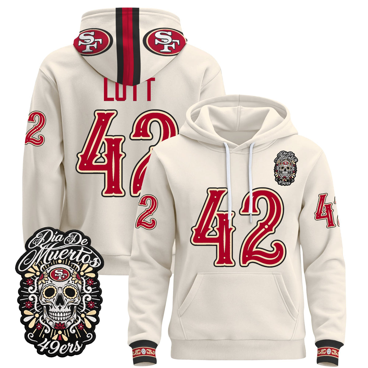  San Francisco 49ers Día de los Muertos Premium Fleece Hoodie - Printed 
