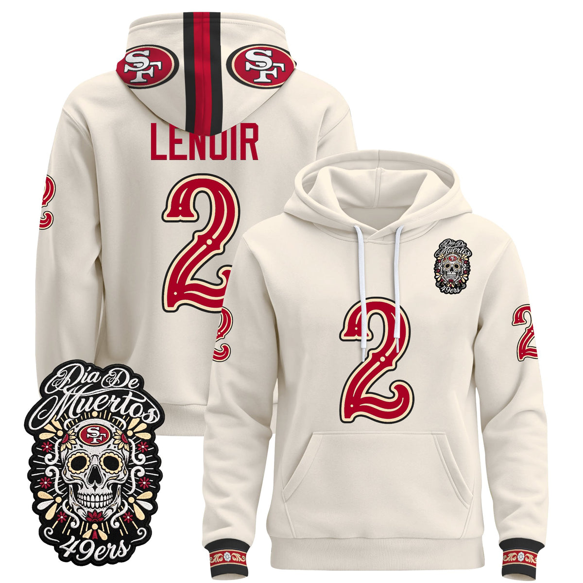  San Francisco 49ers Día de los Muertos Premium Fleece Hoodie - Printed 