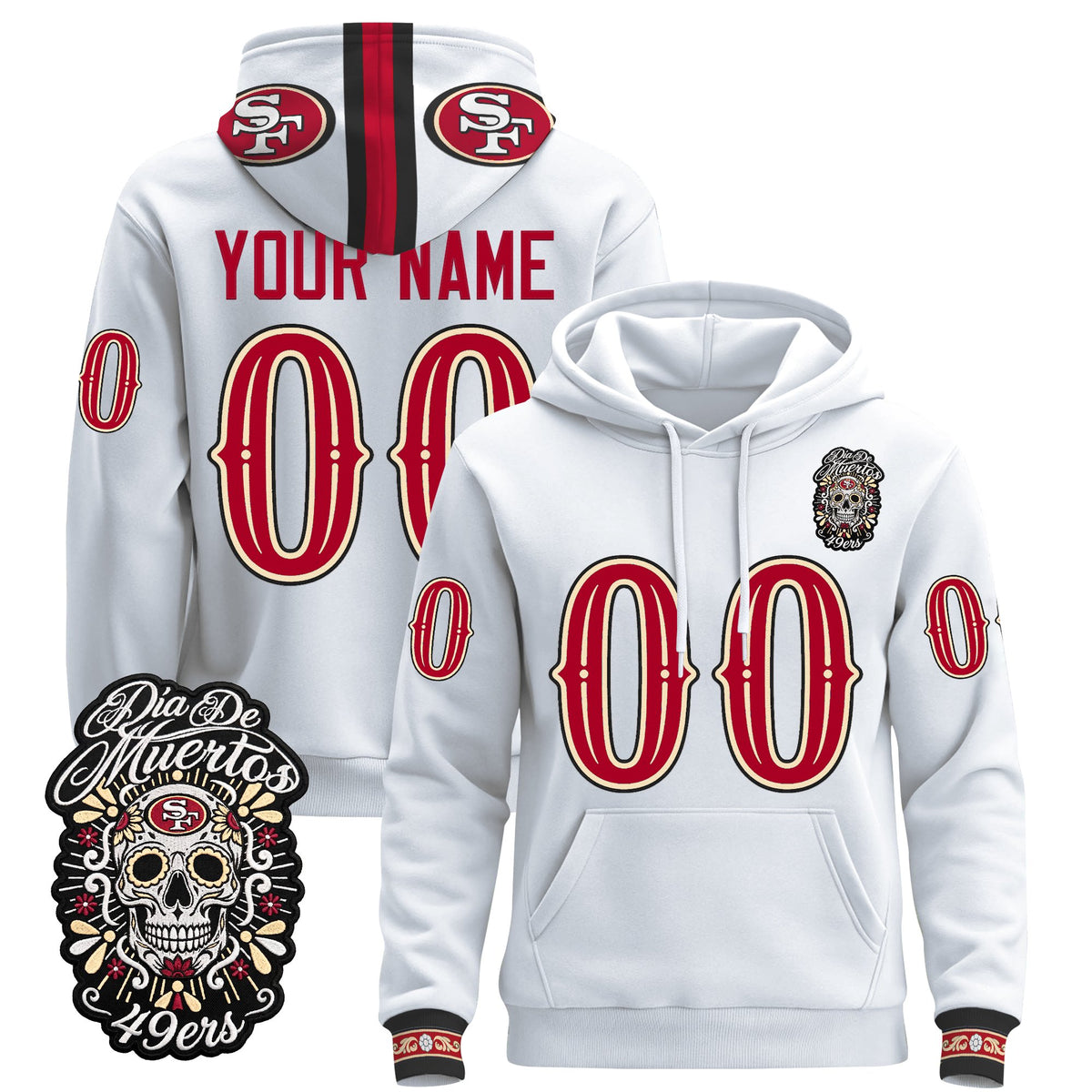San Francisco 49ers Día de los Muertos Premium Custom Fleece Hoodie - Printed 