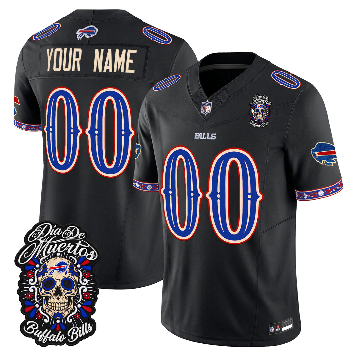 Buffalo Bills Día de los Muertos Vapor Limited Custom Jersey - All Stitched