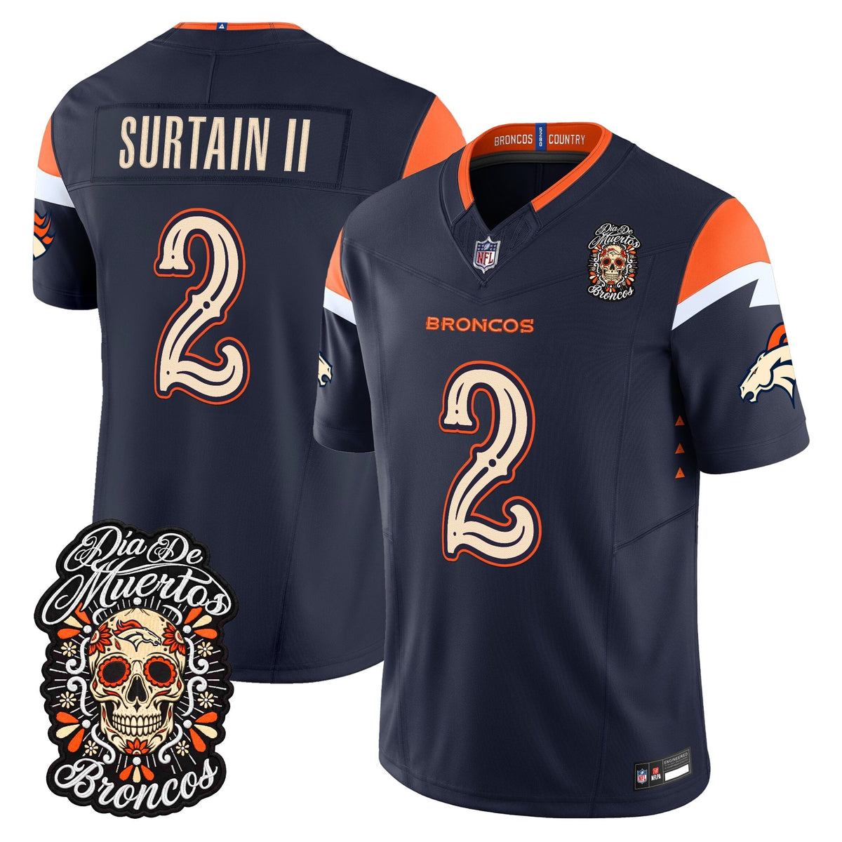 Denver Broncos Día de los Muertos Vapor Limited Jersey - Stitched