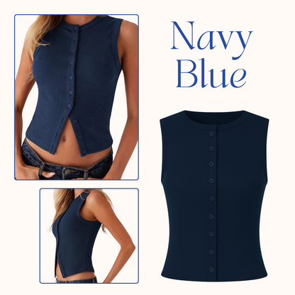 Women's Ribbed Button-Front Tank Tops
