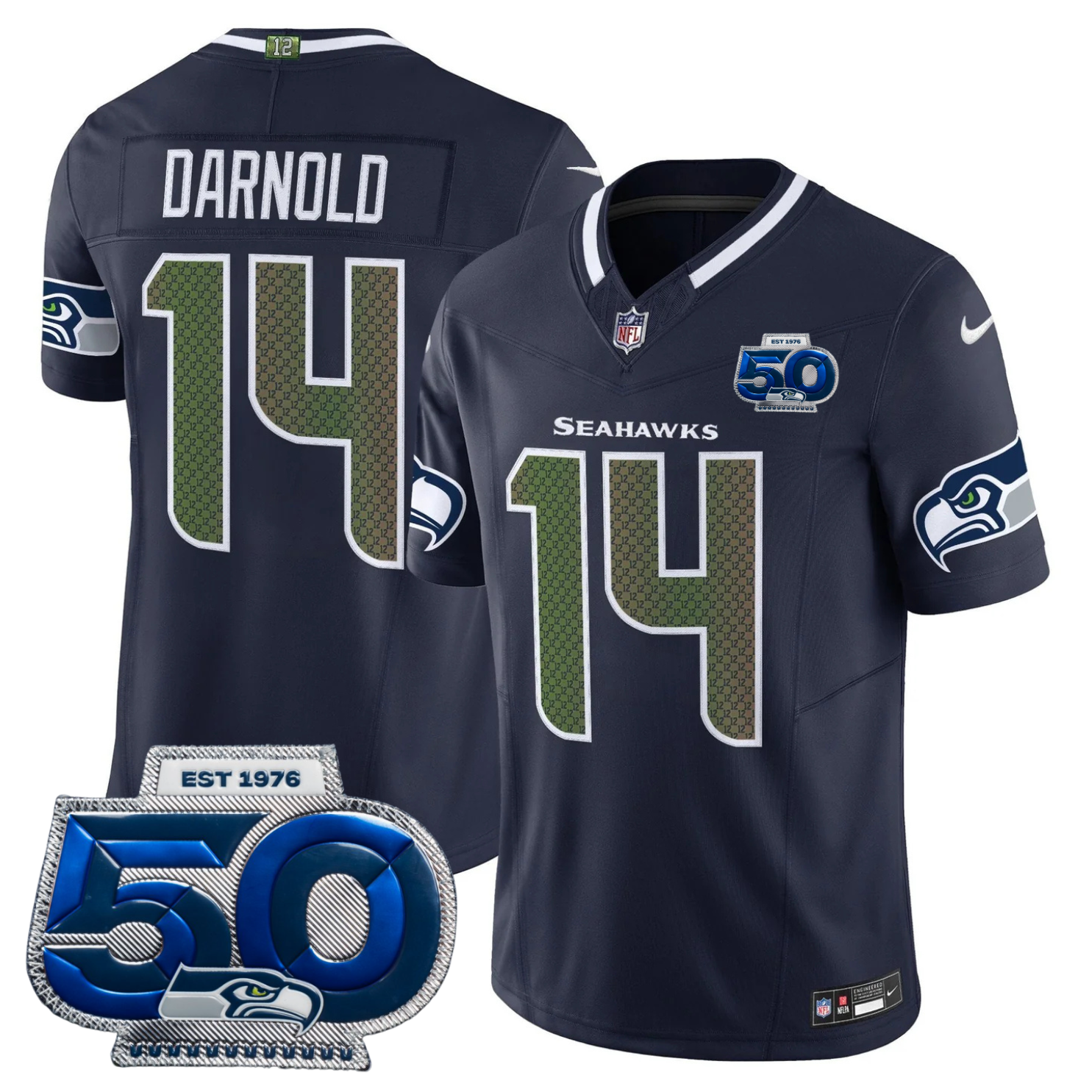 Seattle Seahawks 2025 "Rivalries" 50th Season Patch Vapor Limited Jersey - All Stitched