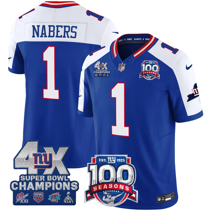 NYG 4X Champions & 100th Season Patch Vapor Limited Jersey - Stitched