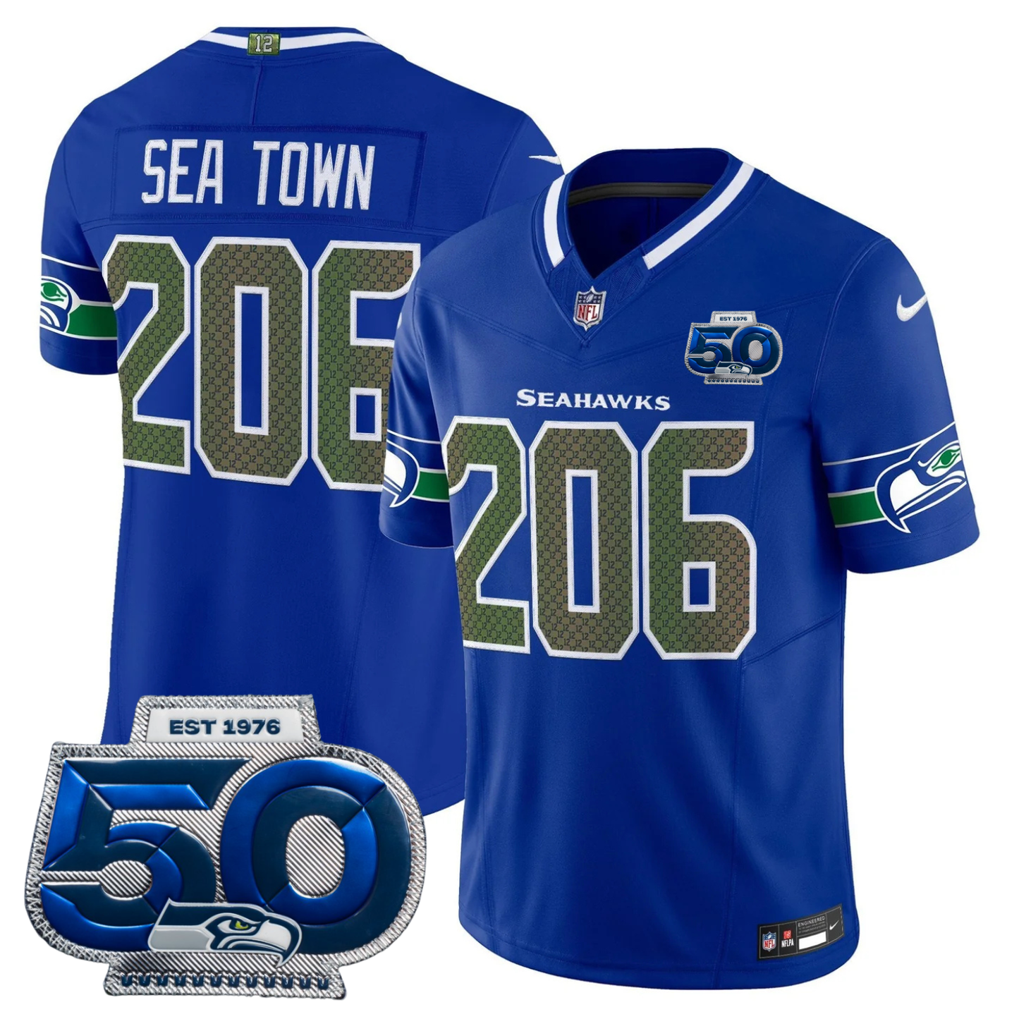 Seattle Seahawks 2025 "Rivalries" 50th Season Patch Vapor Limited Jersey - All Stitched