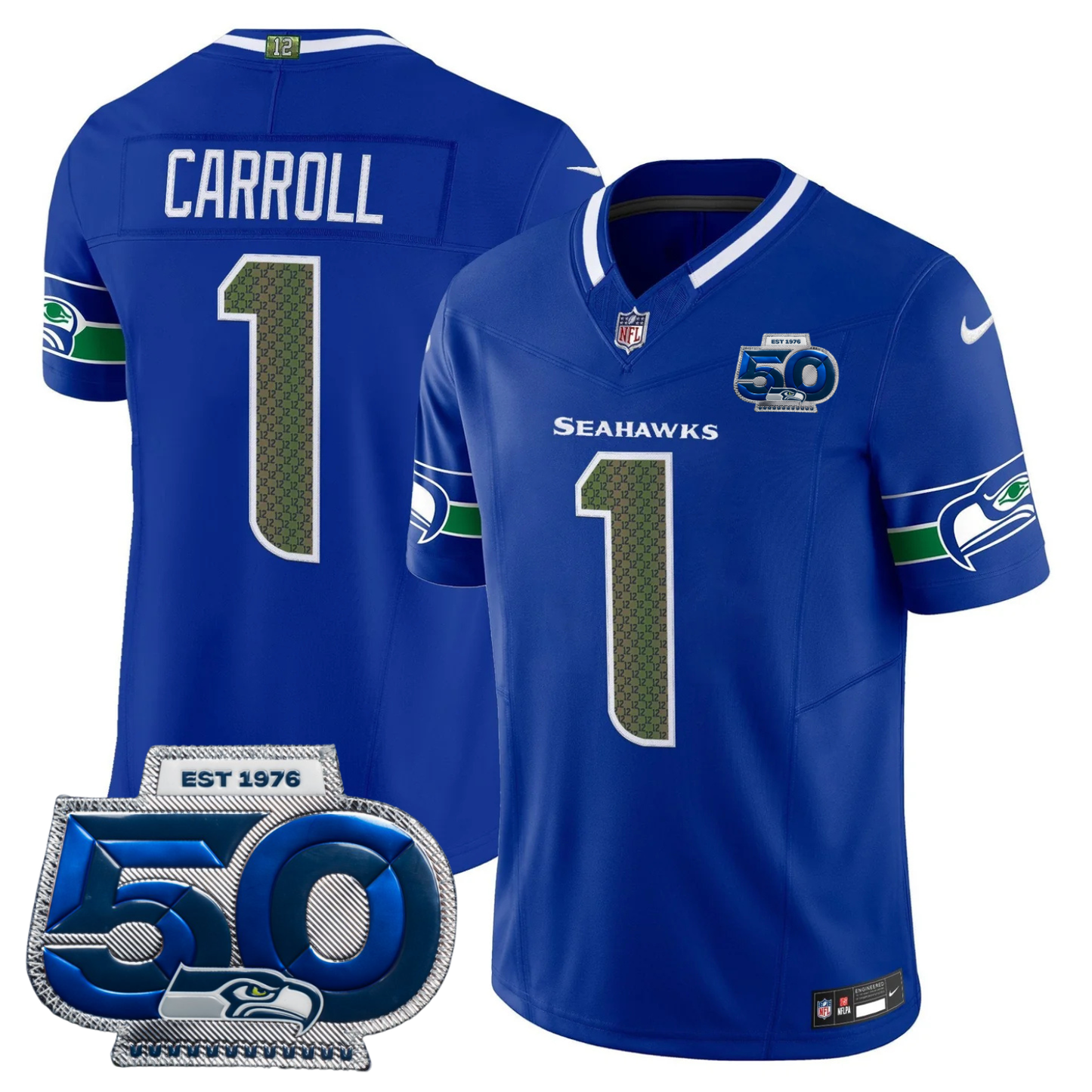 Seattle Seahawks 2025 "Rivalries" 50th Season Patch Vapor Limited Jersey - All Stitched