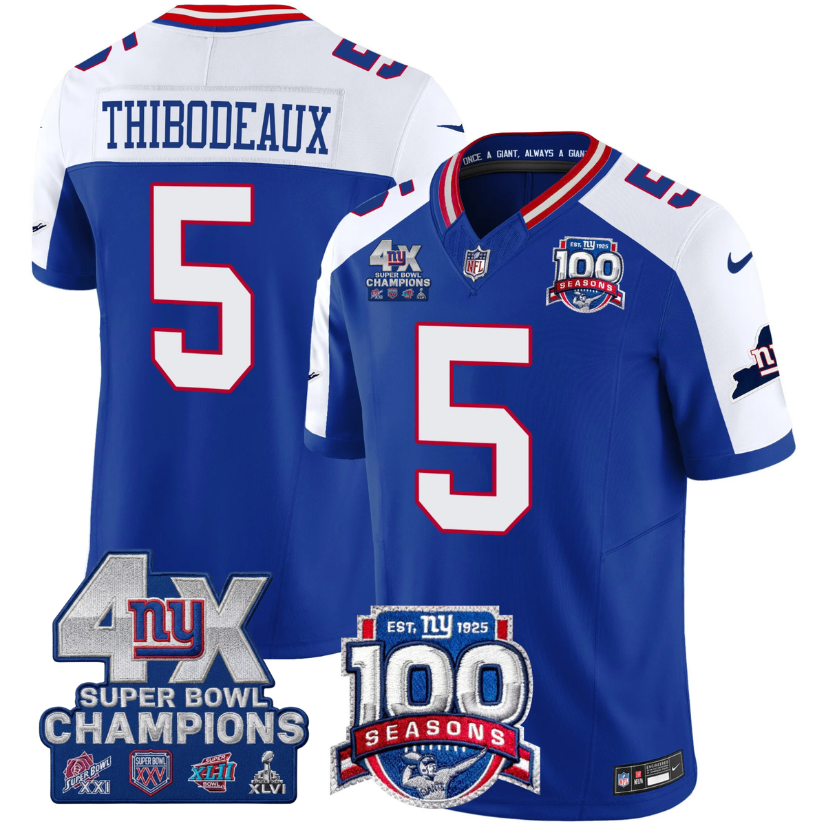 NYG 4X Champions & 100th Season Patch Vapor Limited Jersey - Stitched