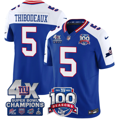 NYG 4X Champions & 100th Season Patch Vapor Limited Jersey - Stitched