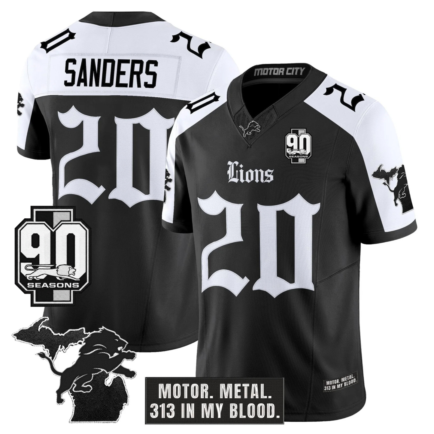 DET 'Gothic Motor Grit Edition' 90th Season Patch Vapor Limited Jersey - All Stitched