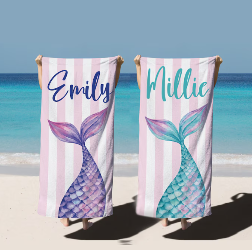 Mermaid Tail Custom Name Beach Towel- 406TTBT162