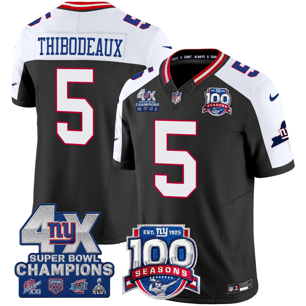 NYG 4X Champions & 100th Season Patch Vapor Limited Jersey - Stitched