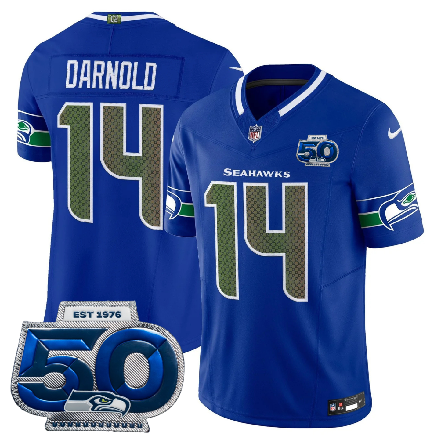 Seattle Seahawks 2025 "Rivalries" 50th Season Patch Vapor Limited Jersey - All Stitched