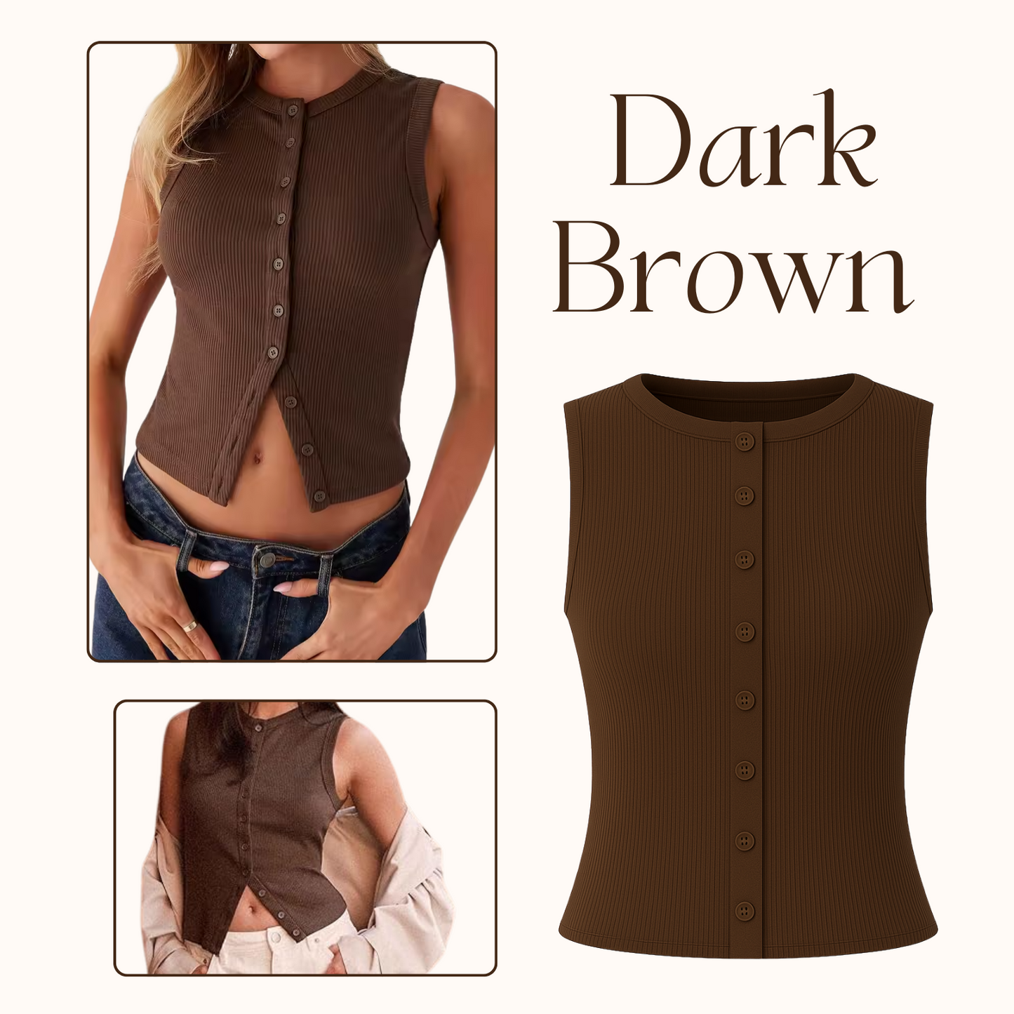 Women's Ribbed Button-Front Tank Tops