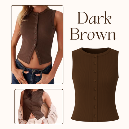 Women's Ribbed Button-Front Tank Tops