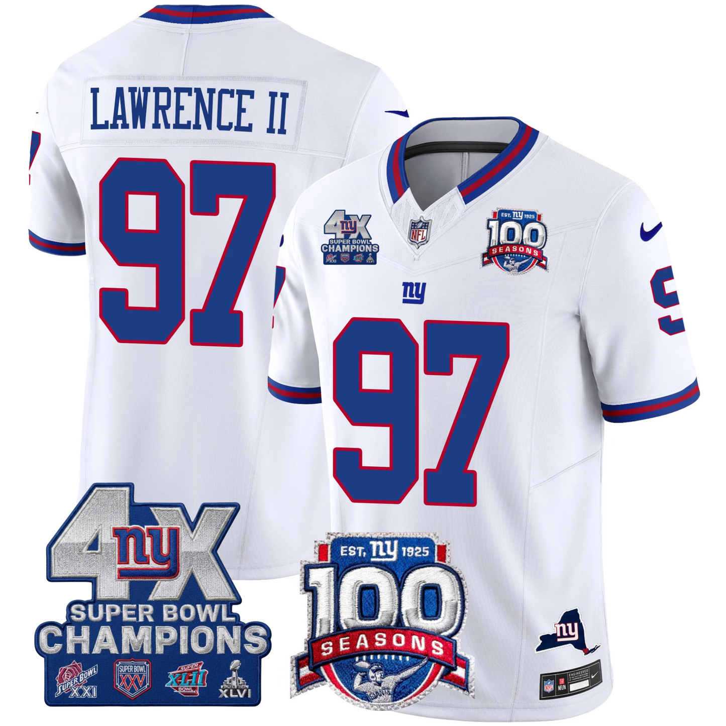 NYG 4X Champions & 100th Season Patch Vapor Limited Jersey - Stitched