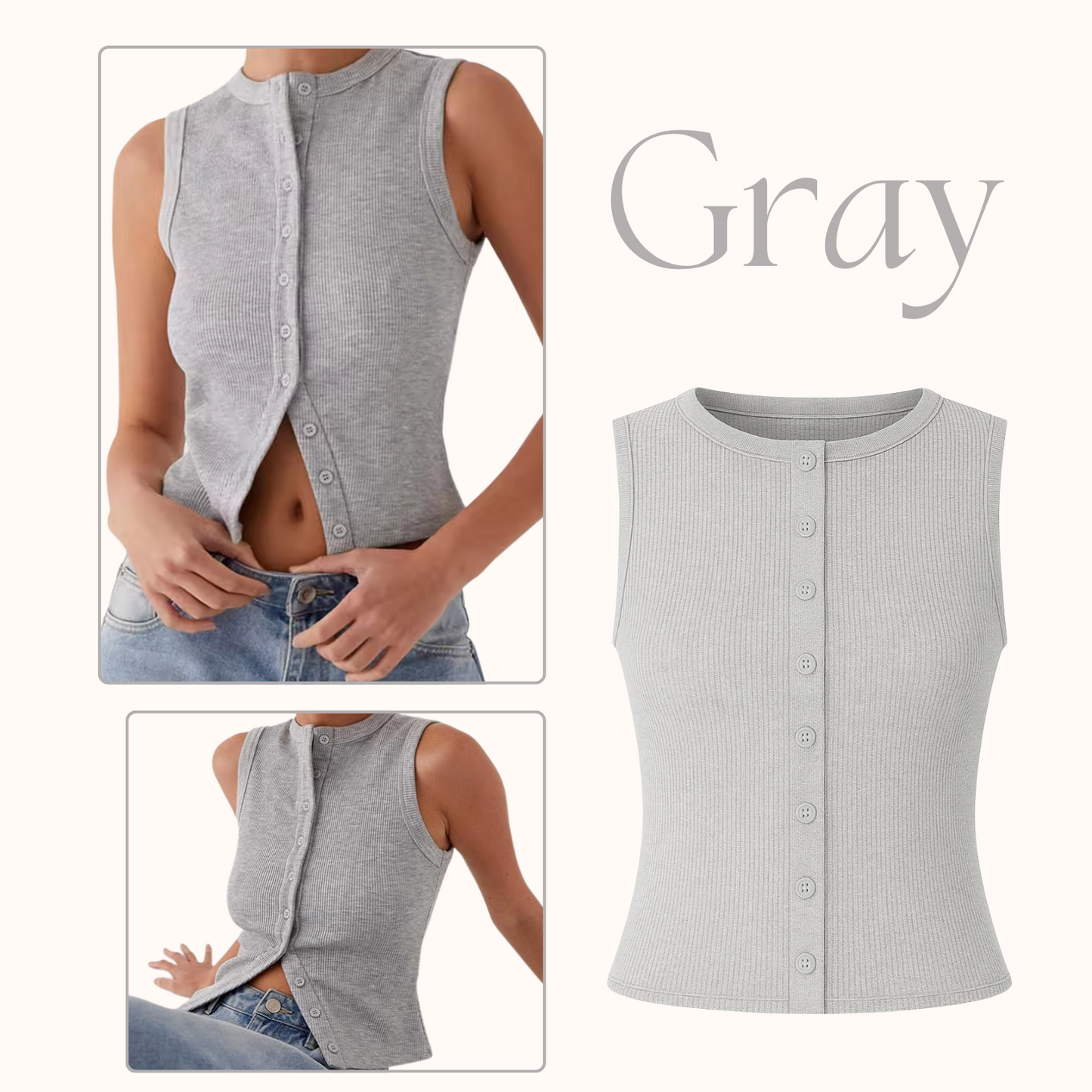 Women's Ribbed Button-Front Tank Tops