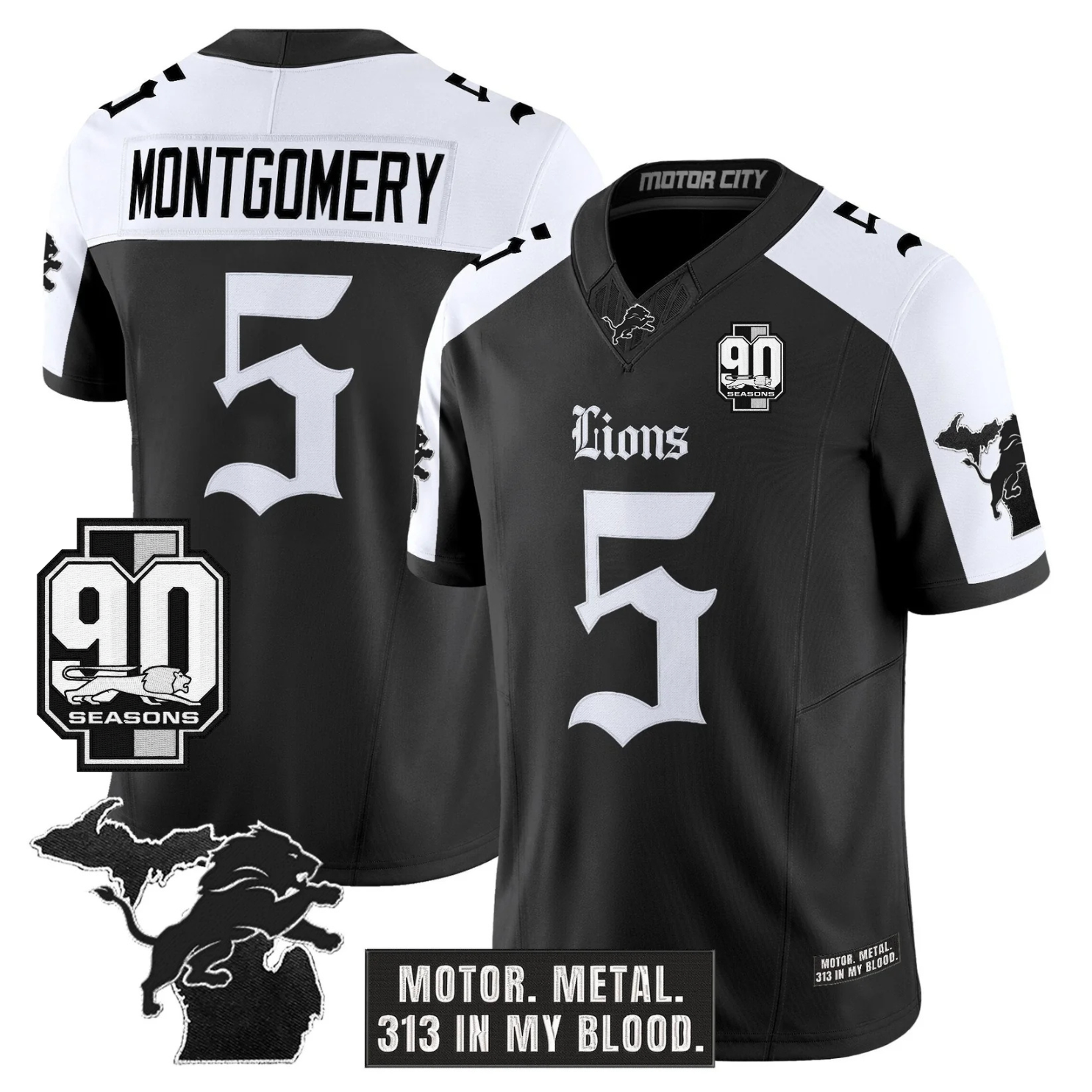 DET 'Gothic Motor Grit Edition' 90th Season Patch Vapor Limited Jersey - All Stitched