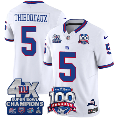 NYG 4X Champions & 100th Season Patch Vapor Limited Jersey - Stitched