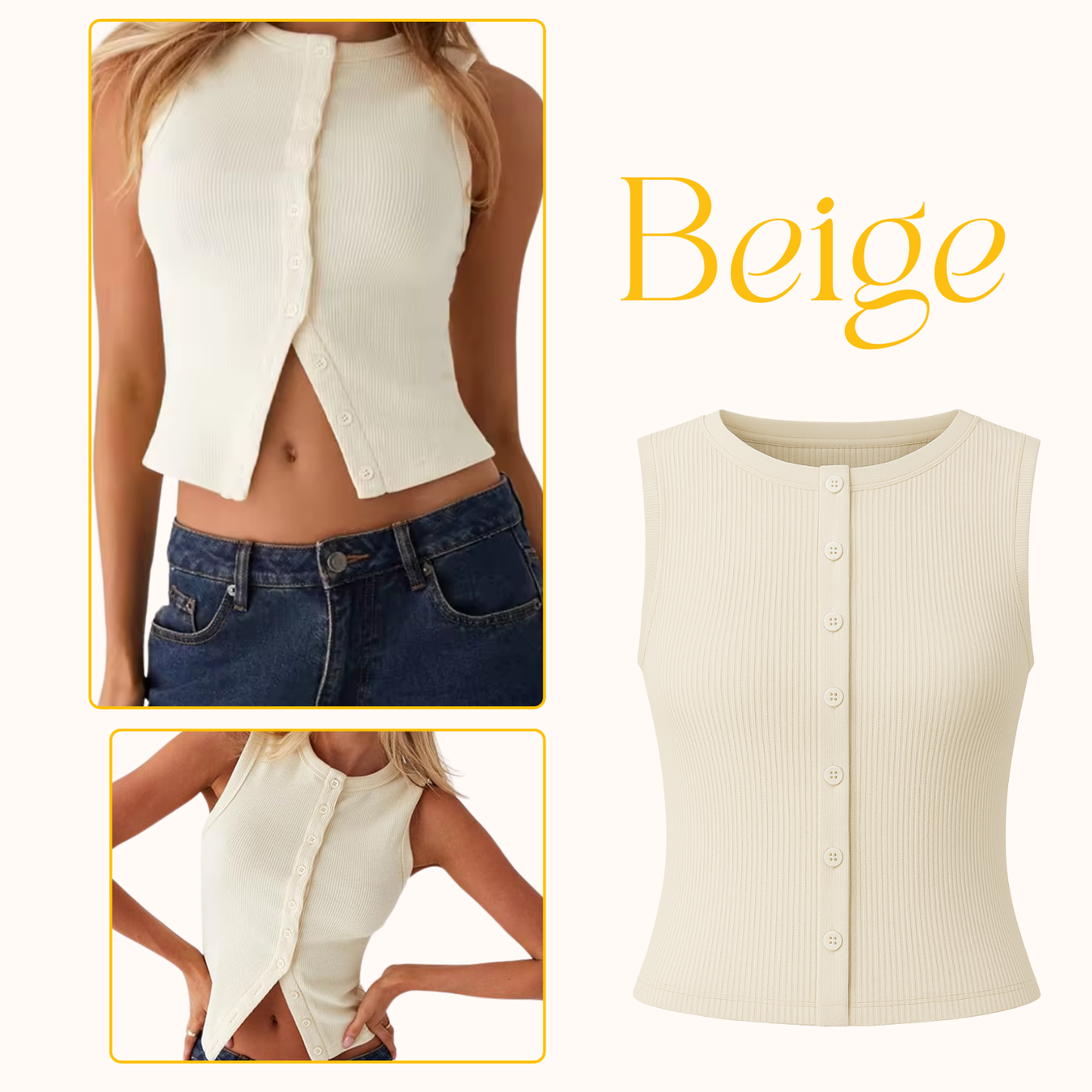 Women's Ribbed Button-Front Tank Tops
