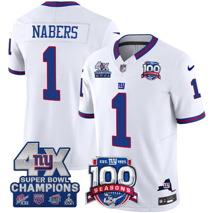 NYG 4X Champions & 100th Season Patch Vapor Limited Jersey - Stitched