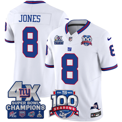 NYG 4X Champions & 100th Season Patch Vapor Limited Jersey - Stitched