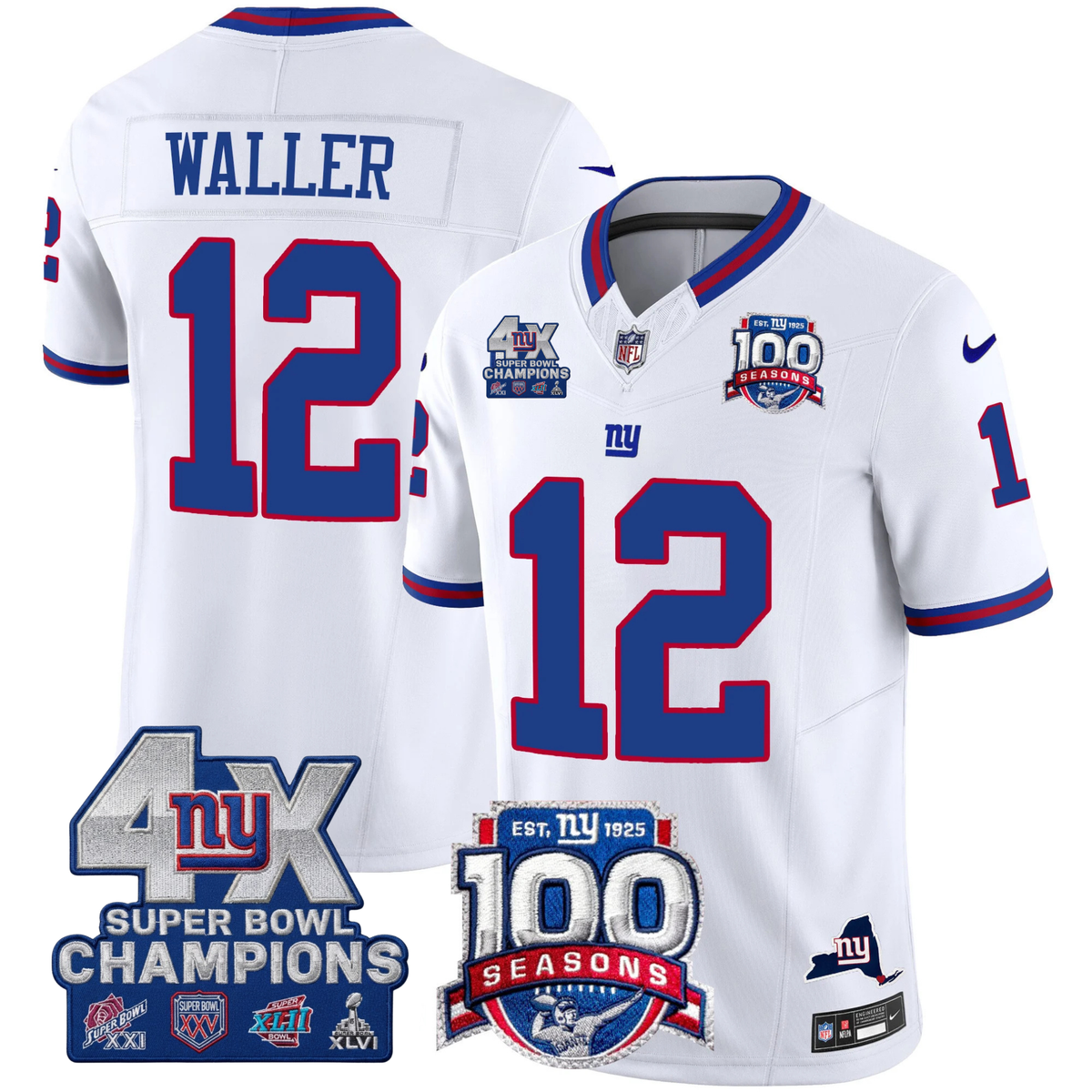 NYG 4X Champions & 100th Season Patch Vapor Limited Jersey - Stitched