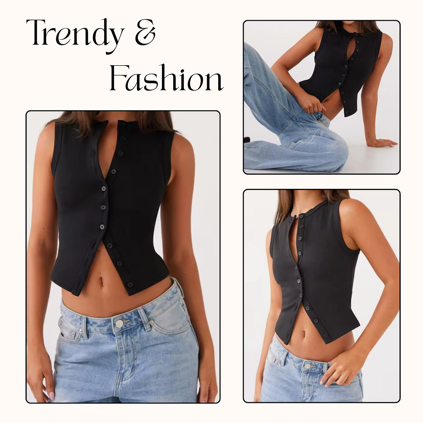 Women's Ribbed Button-Front Tank Tops