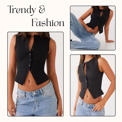 Women's Ribbed Button-Front Tank Tops