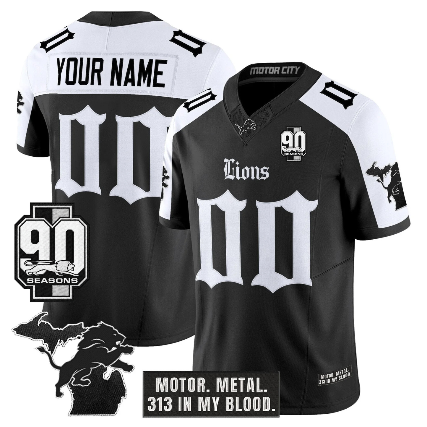 Custom DET 'Gothic Motor Grit Edition' 90th Season Patch Vapor Limited Jersey - All Stitched