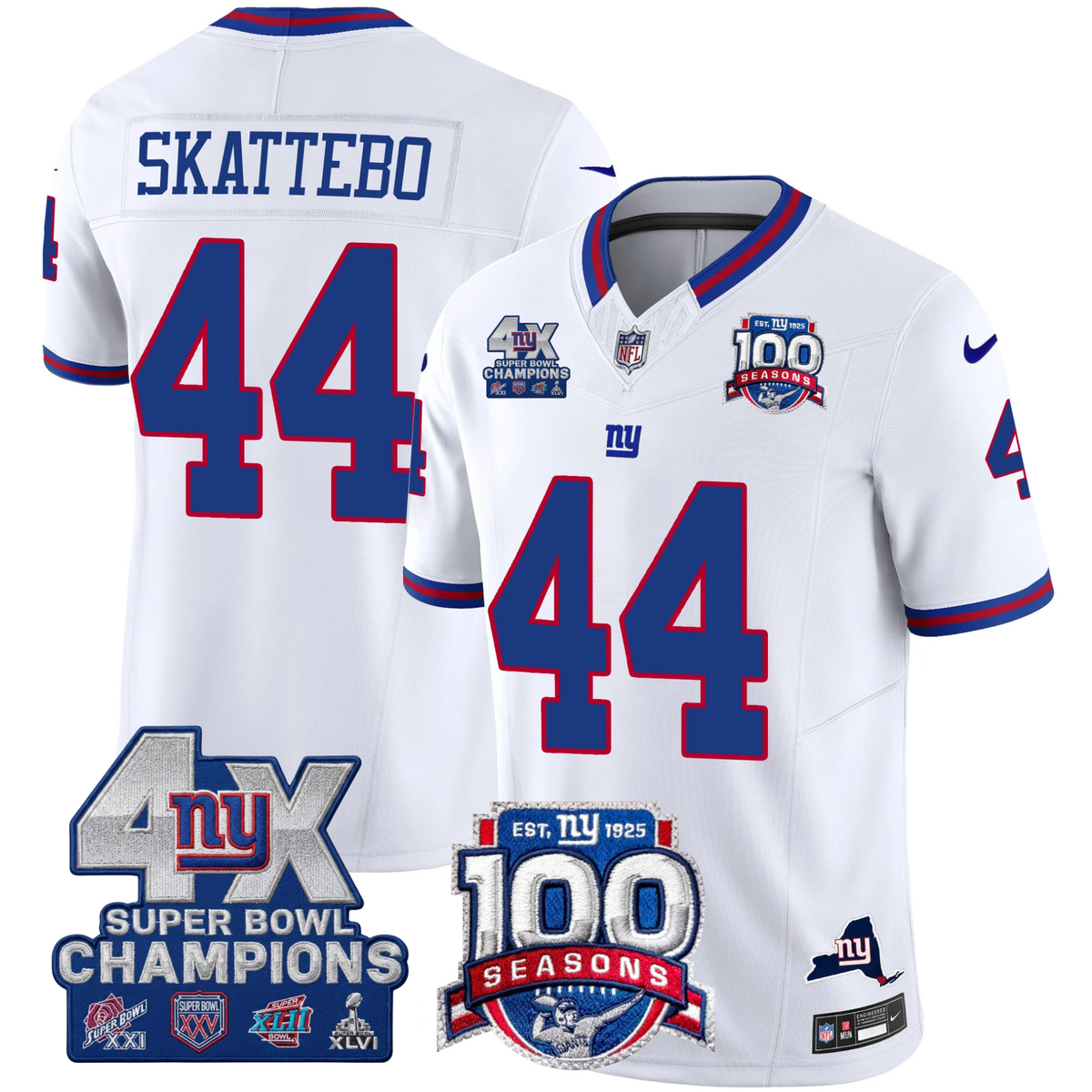 NYG 4X Champions & 100th Season Patch Vapor Limited Jersey - Stitched