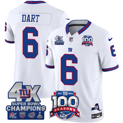 NYG 4X Champions & 100th Season Patch Vapor Limited Jersey - Stitched