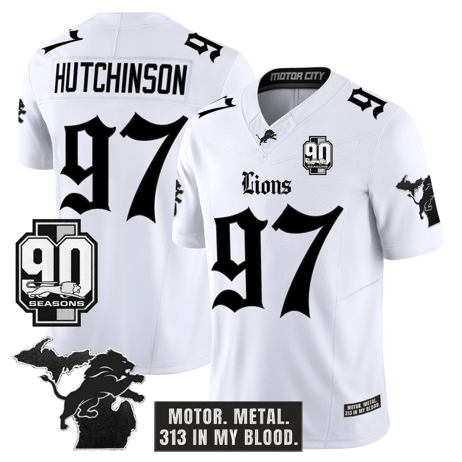 DET 'Gothic Motor Grit Edition' 90th Season Patch Vapor Limited Jersey - All Stitched