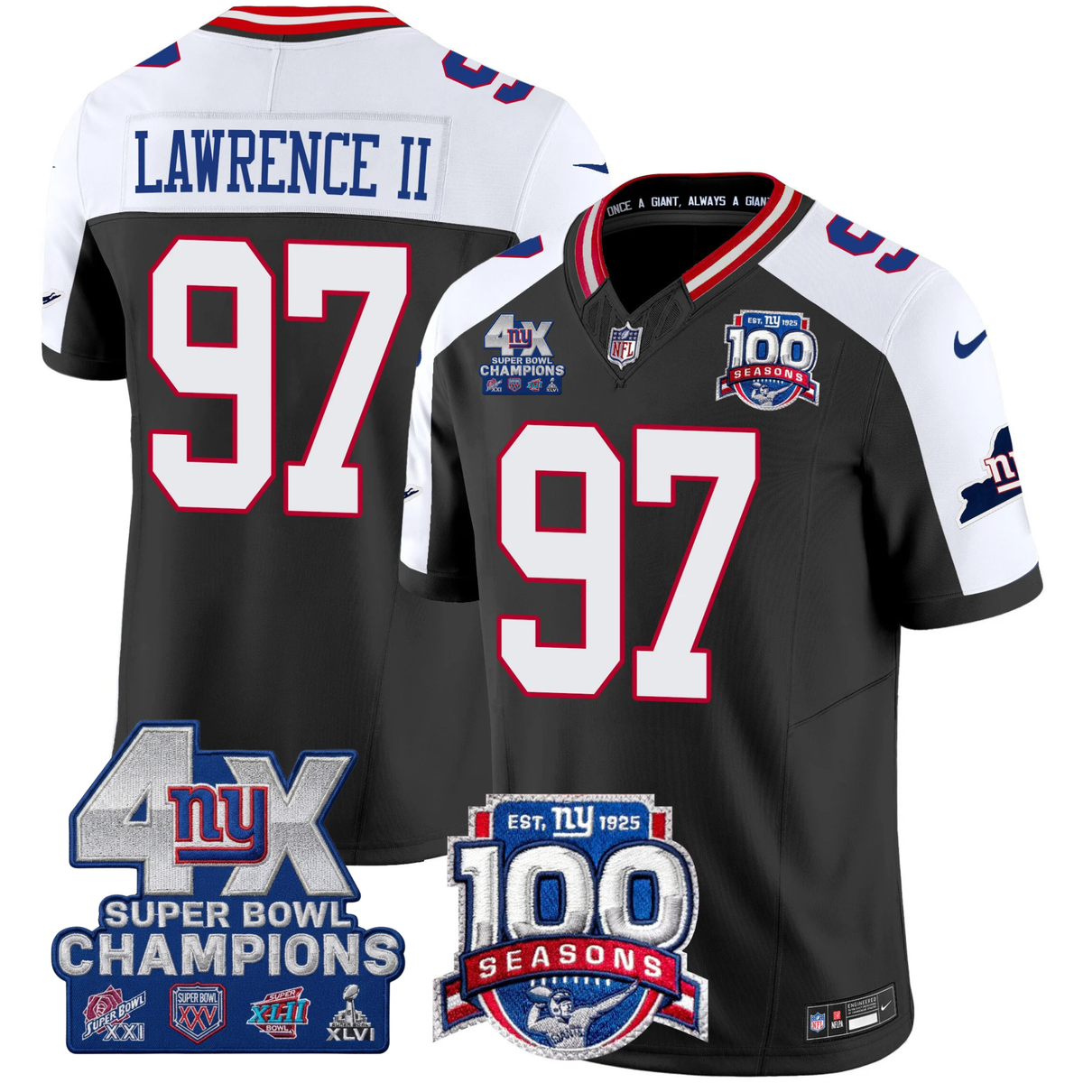NYG 4X Champions & 100th Season Patch Vapor Limited Jersey - Stitched